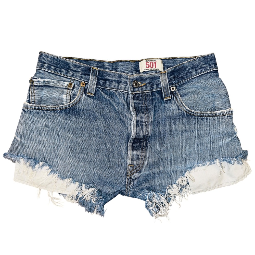 WB2 Levi's 501 Denim Shorts Frayed Hem Distressed Blue Jean Cutoffs Womens 4‎ 6